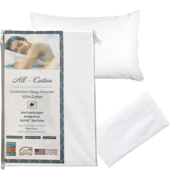 Pelindung Bantal Zipper National Allergy Premium, 100% Katun - Ukuran King - Putih - Set 2 - 300 Benang - Sarung Bantal Hipoalergenik untuk Tempat Tidur.